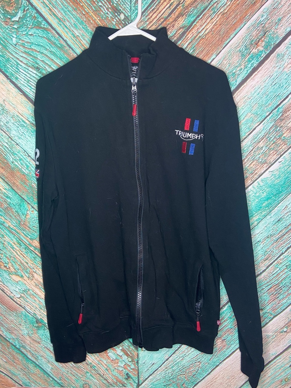 Triumph Motorcycle 100% Cotton Embroidered Zip Up Black Jacket